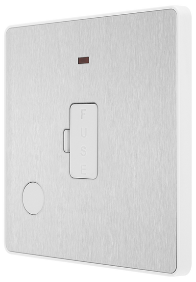BG PCDBS54W Brushed Steel Evolve 13A Flex Outlet Neon Unswitched Fused Spur Unit - White Insert