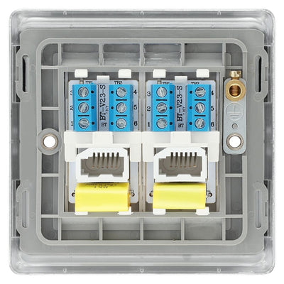 BG Nexus Polished Chrome Double Master Telephone Socket NPCBTM2 with 35mm Steel Back Box