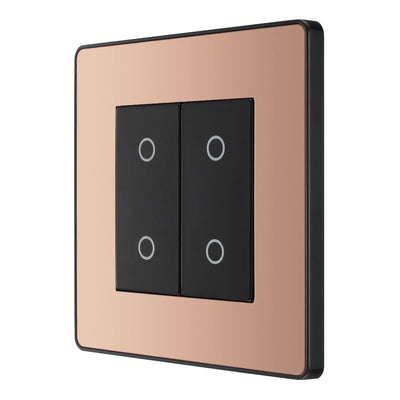 BG Evolve Polished Copper Double Secondary Touch Dimmer Switch PCDCPTDS2B with 35mm Steel Back Box