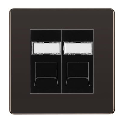 BG Screwless Black Nickel 2 Gang RJ45 Data Socket FBNRJ452B Black Inserts by British General