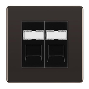 BG Screwless Black Nickel 2 Gang RJ45 Data Socket FBNRJ452B Black Inserts by British General