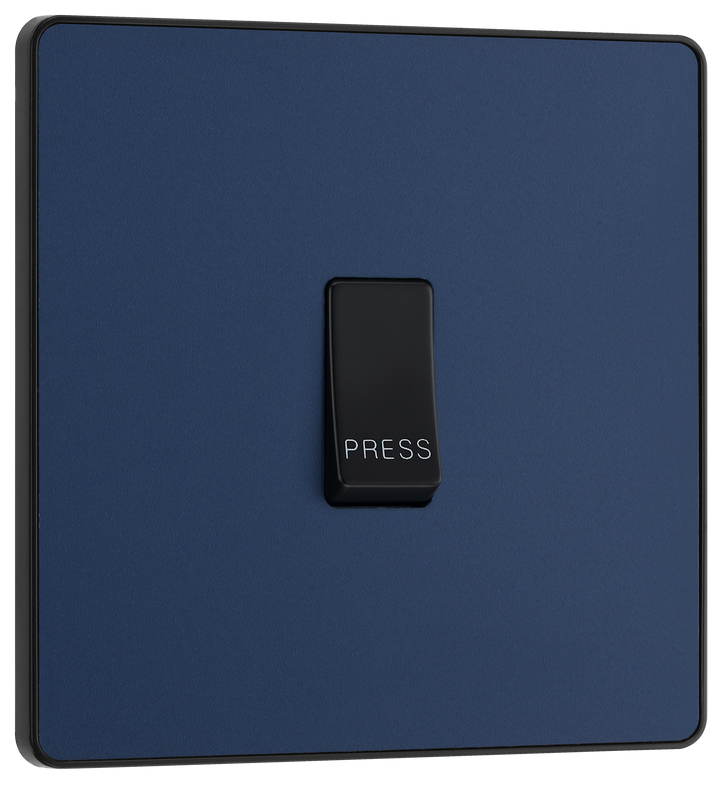 PCDDB14B Front - This Evolve Matt Blue bell push switch from British General is ideal for use where access is restricted such as office buildings or hospitals, where visitors need to let those inside know they have arrived.