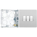 BG Evolve Brushed Steel 3 Gang 20A 16AX 2 Way Light Switch PCDBS43W with 25mm Steel Back Box