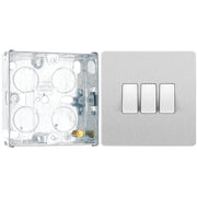 BG Evolve Brushed Steel 20A 16AX 2 Way Triple Light Switch PCDBS43W with 25mm Steel Back Box