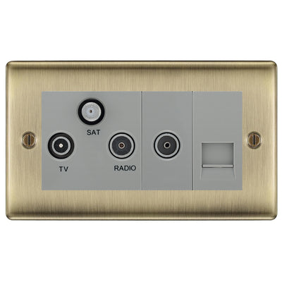 BG Nexus Antique Brass TV/FM/SAT + Return & 1 Gang Tel - Screened Triplex Socket NAB68G by British General (BG-NAB68G)