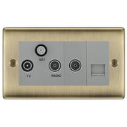 BG Nexus Antique Brass TV/FM/SAT + Return & 1 Gang Tel - Screened Triplex Socket NAB68G by British General (BG-NAB68G)