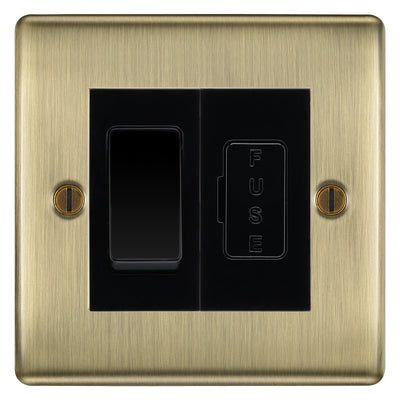 BG Nexus Antique Brass 2 Way Light Switch & 13A Fused Spur Plate | Black Insert