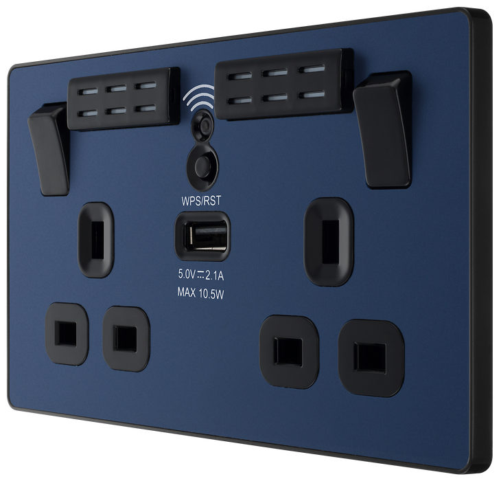 PCDDB22UWRB Side - This Evolve Matt Blue 13A double power socket with integrated Wi-Fi Extender from British General will eliminate dead spots and expand your Wi-Fi coverage.