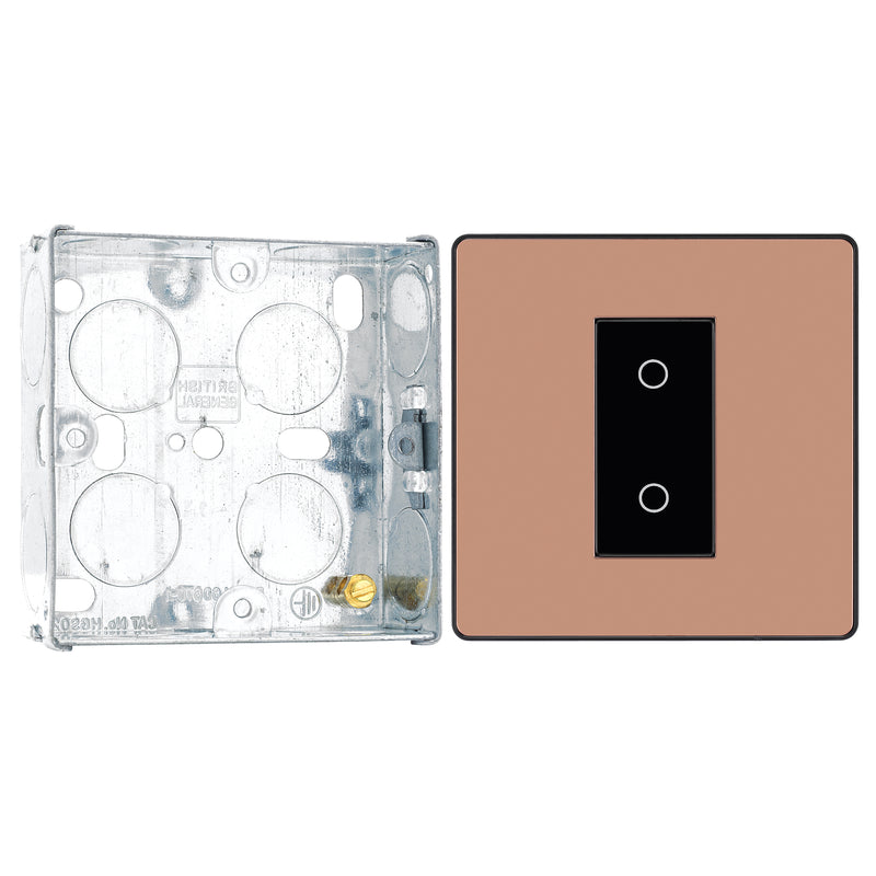 BG Evolve Polished Copper Single Master Touch Dimmer Switch PCDCPTDM1B with 25mm Steel Back Box