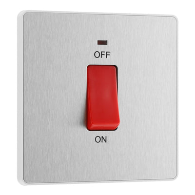 BG Evolve Brushed Steel 45A DP Single Plate + Neon PCDBS74W with 35mm Steel Back Box