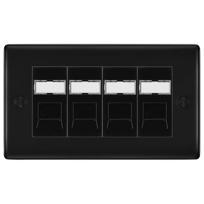 BG Nexus Matt Black 4 Gang RJ45 Cat6 Data Socket Outlet Black Inserts by British General (BG-NFBRJ454B)