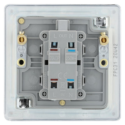 BG Screwless Polished Chrome 1 Gang 20A 2 Pole Neon Switch FPC31 with 25mm Steel Back Box