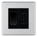 BG Screwless Brushed Steel 2 Way Light Switch & 13A Fused Spur Plate | Black Insert