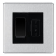 BG Screwless Brushed Steel 2 Way Light Switch & 13A Fused Spur Plate | Black Insert
