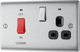 NBS70B Front - This 45A cooker control unit from British General includes a 13A socket for an additional appliance outlet, and has flush LED indicators above the socket and switch.
