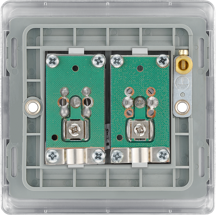 NBS65 Back - This satellite and coaxial socket from British General provides 1 outlet for a TV or FM coaxial aerial connection and 1 outlet for satellite connection.