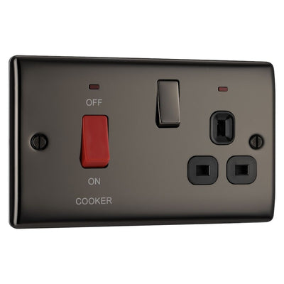 BG Nexus Black Nickel 45A Switch 13A Switched Socket Cooker Control Unit NBN70B with 35mm Steel Back Box