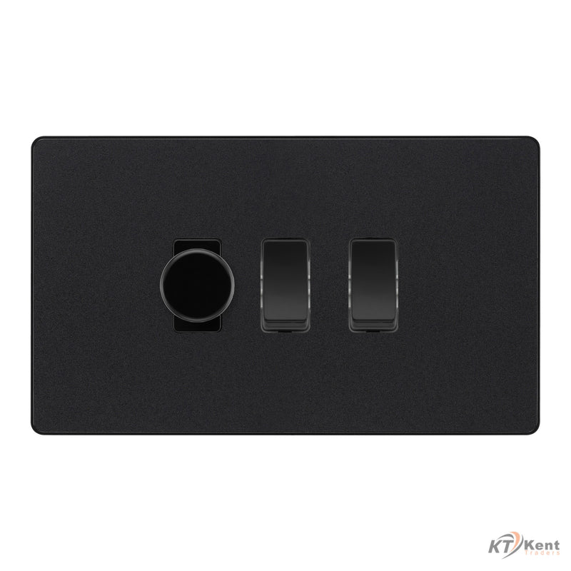 BG Evolve Matt Black 3 Gang Switch 1x Dual Mode LED Dimmer 2x Intermediate Custom Grid Switch