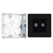 BG Screwless Matt Black 2 Gang Coaxial TV Socket FFB61 with 25mm Steel Back Box