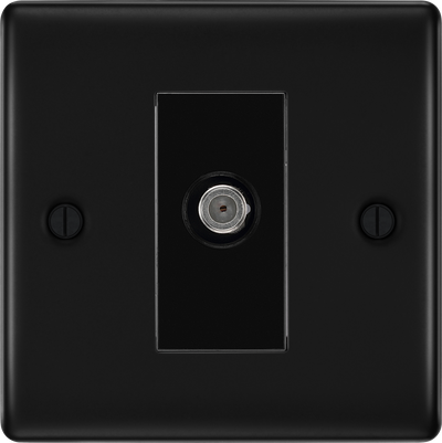 BG NFB64 Nexus Metal Matt Black 1 Gang Satellite Socket - Black Insert