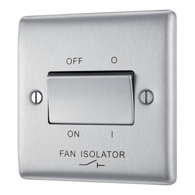 BG NBS15 Metal Brushed Steel 1 Gang 10A 10AX 3 Pole Fan Isolator Plate Switch