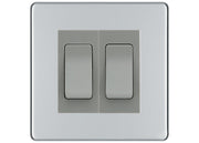 BG Polished Chrome 2 Gang 20AX 2-Way Switch Custom Grid – Grey Insert by British General (BG-SCRL-PC-2G-Combo-2x2WAY-GR)