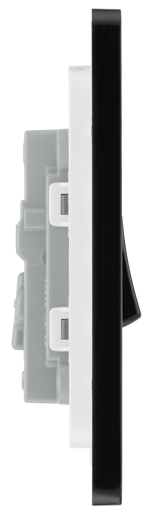 PCDMB13B Side - This Evolve Matt Black 20A 16AX intermediate light switch from British General should be used as the middle switch when you need to operate one light from 3 different locations, such as either end of a hallway and at the top of the stairs.