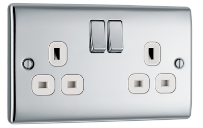 BG NPC22W Nexus Metal Polished Chrome 2 Gang 13A Switched Socket - White Insert