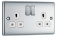 BG NPC22W Nexus Metal Polished Chrome 2 Gang 13A Switched Socket - White Insert