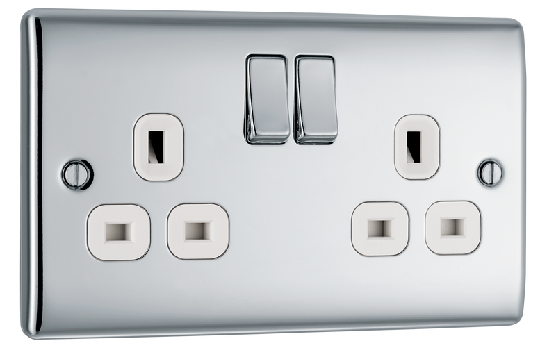 BG NPC22W Nexus Metal Polished Chrome 2 Gang 13A Switched Socket - White Insert
