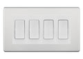 BG Screwless Brushed Steel 4-Gang Light Switch 2x 2-Way + 2x Intermediate – White Inserts