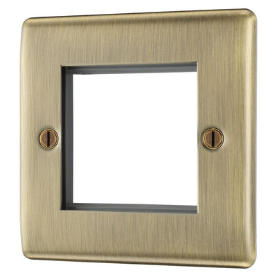 BG Antique Brass Single 2 Gang Brush Cable Entry Wall Plate Black