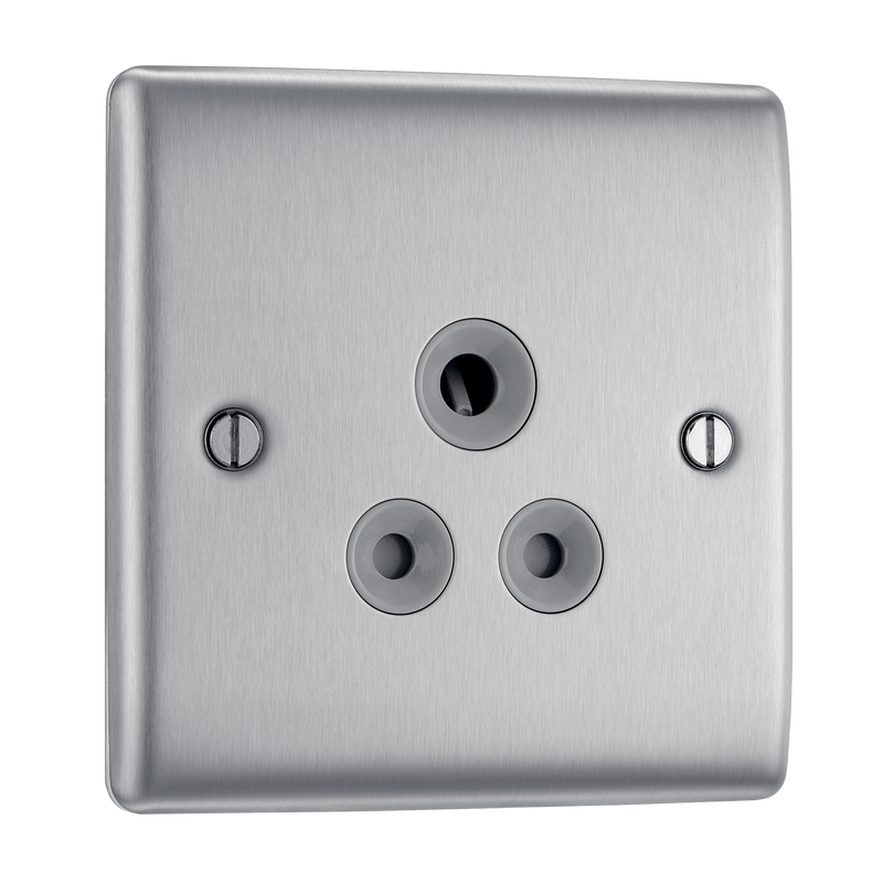 BG NBS29G Nexus 5A, unswitched socket round pin Brushed Steel