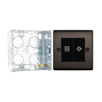 BG Nexus Black Nickle Double 1x Co-Axial 1x Satellite Socket NBN65 with 35mm Steel Back Box