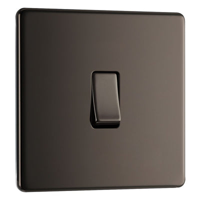 BG Screwless Black Nickel 20A 16AX 2 Way Single Light Switch FBN12 with 25mm Steel Back Box