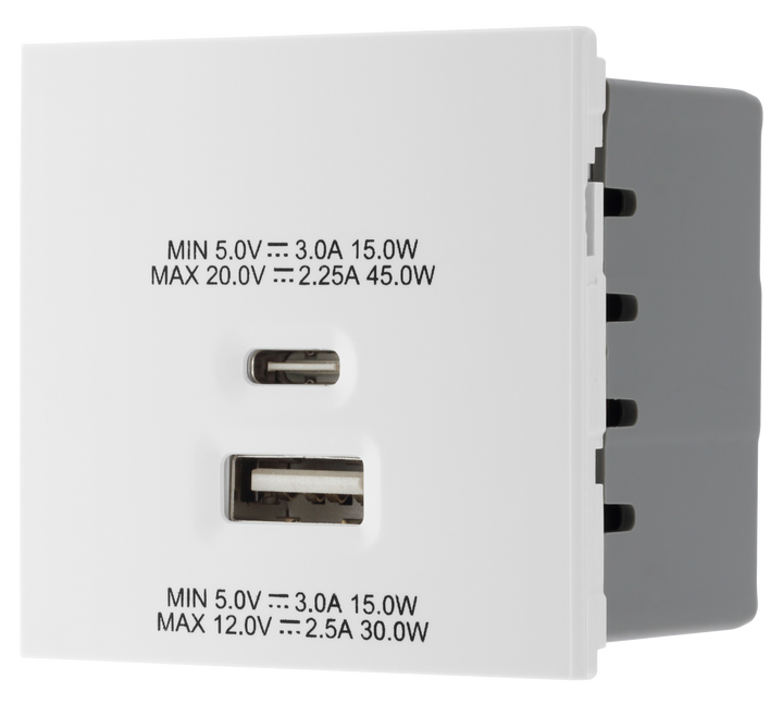 BG EMUSBAC45W Euro Module 2 Port A & C 45 USB Charging
