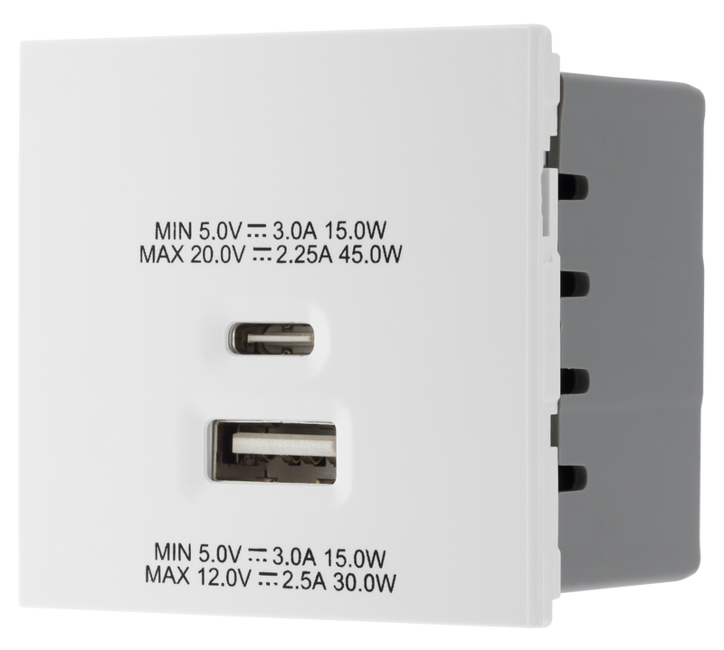 BG EMUSBAC45W Euro Module 2 Port A & C 45 USB Charging Module - White