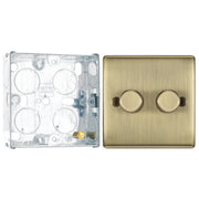 BG Nexus Antique Brass 200W 2 Way Double Trailing Edge Dimmer Switch NAB82 with 25mm Steel Back Box by British General (BG-NAB82+HGS02)
