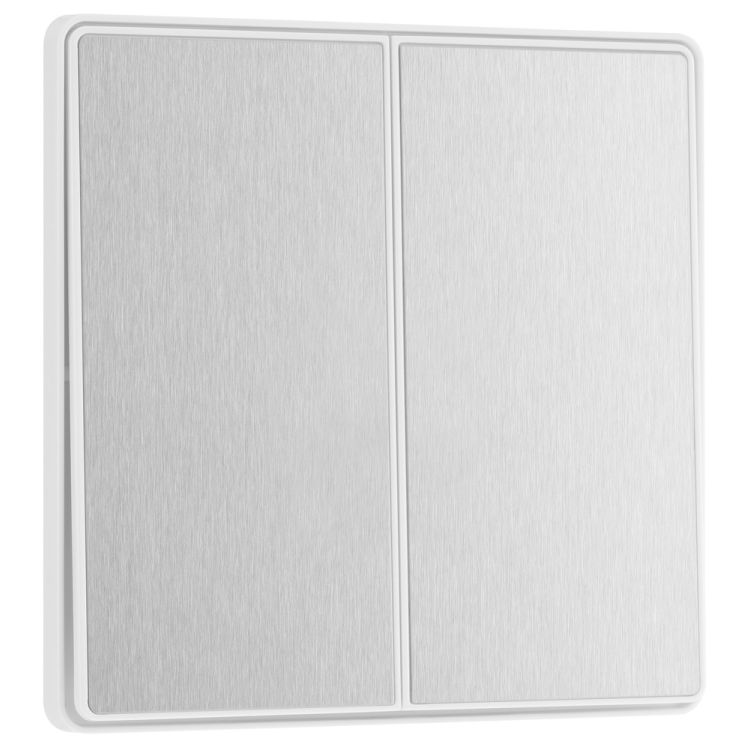 BG Evolve Brushed Steel 2 Gang 2-Way 20A Edge to Edge Rocker Light Switch | PCDBS42EW