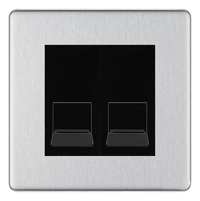 BG Screwless Brushed Steel Double RJ11 Telephone Socket FBSRJ112 - Black Insert by British General (BG-FBSRJ112B)