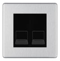 BG Screwless Brushed Steel Double RJ11 Telephone Socket FBSRJ112 - Black Insert