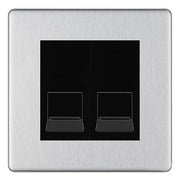 BG Screwless Brushed Steel Double RJ11 Telephone Socket FBSRJ112 - Black Insert by British General (BG-FBSRJ112B)