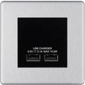 BG Screwless Brushed Steel Dual USB Charger 3.1A Output Socket - Black Insert