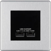 BG Screwless Brushed Steel Dual USB Charger 3.1A Output Socket - Black Insert by British General (BG-FBSEMS2+EMUSB3B)