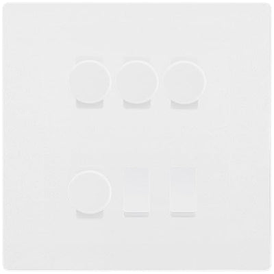 BG Evolve Pearlescent White 6 Gang Switch 4x Trailing Edge LED Dimmer, 1x Intermediate, 1x 2-Way Switch by British General (BG-Evolve-CL-6G-4x-Dimmer-1x-INT-1x-2Way)