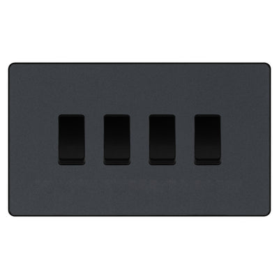 BG Evolve Matt Grey 4 Gang Custom Grid Light Switch Double Format by British General (BG-Evolve-MG-4G-CUSTOM-LIGHT-SWITCH)