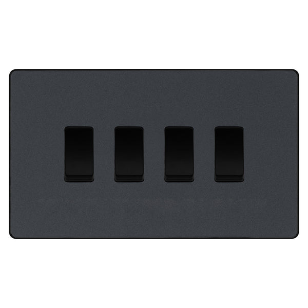 BG Evolve Matt Grey 4 Gang Custom Grid Light Switch Double Format