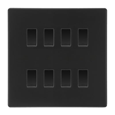 BG Matt Black Screwless 8 Gang 2 Way Custom Grid Light Switch with Back Box Included by British General (BG-SCL-MB-8G-CUSTOM-LIGHT-SWITCH)