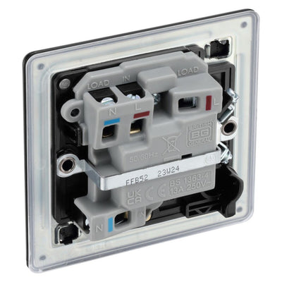 BG Screwless Matt Black 13A Switched Spur + Neon FFB52 with 25mm Steel Back Box