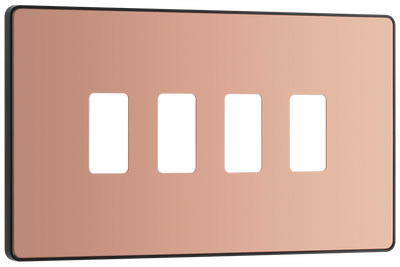 BG RPCDCP4B Evolve Grid Polished Copper 4 Module Rectangular Front Plate - Black Trim